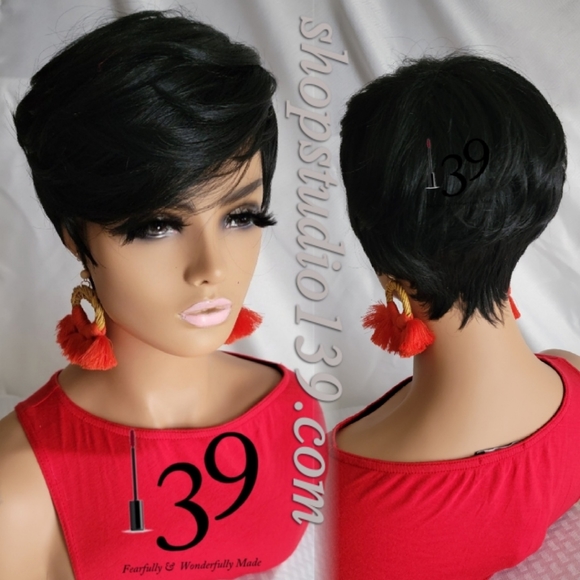 Human hair pixie wig with bangs